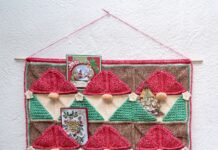 Kaartenhanger met kerstgnomes kaartenhouder kerstkaarten haken gnomes
